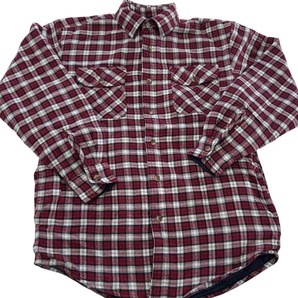 Wrangler Shirt Jacket Mens Small Red Plaid Quilted Lined Flannel Long Sleeve - Picture 1 of 7